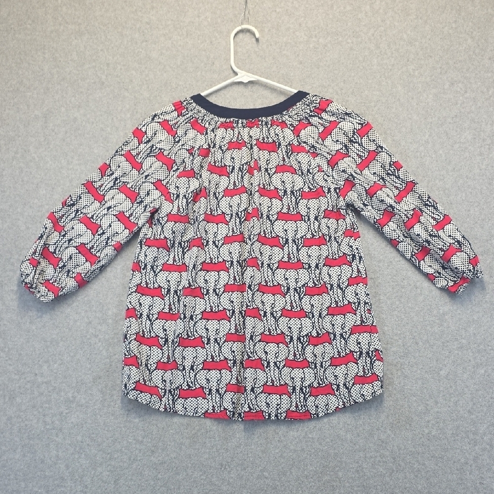 Crown & Ivy Elephant Print Blouse Womens XS Red Navy White 3/4 Sleeve Rayon - Picture 6 of 7